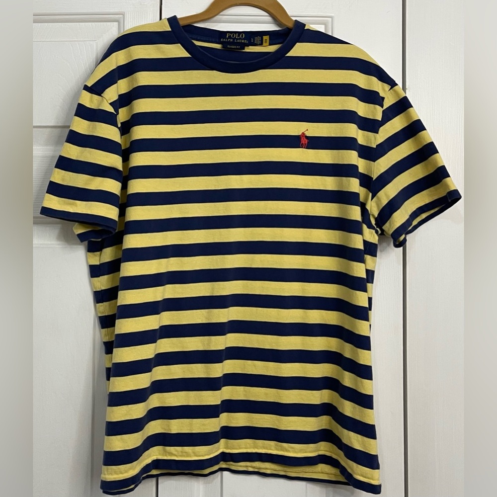 Polo Ralph Lauren Men's Short Sleeve Classic Fit Blue & Yellow Striped Large